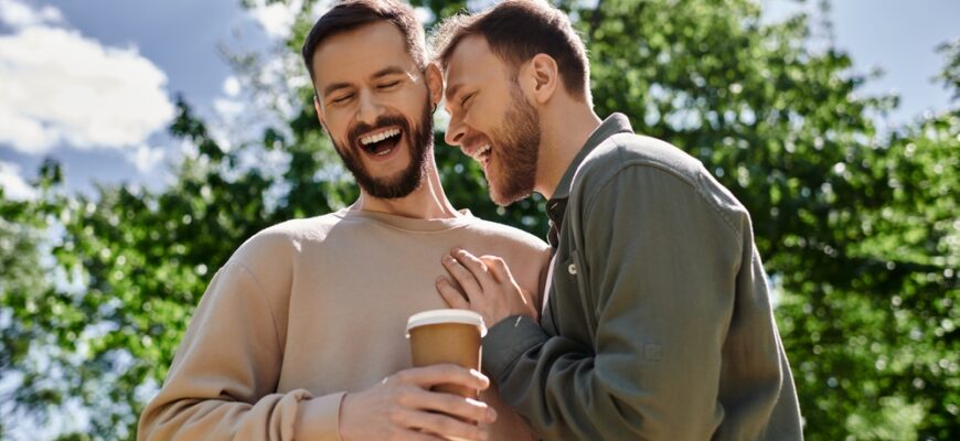 Two,Bearded,Men,,A,Gay,Couple,,Share,A,Laugh,While